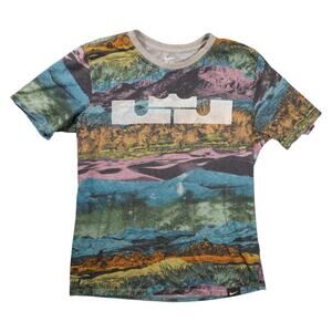 Nike LeBron Dri-Fit Tee Size M Multicolor Landscape Print Athletic Cut